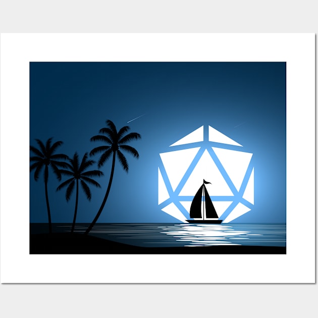 Full Moon Beach D20 Dice Boat and Coconuts Tabletop RPG Maps and Landscapes Wall Art by pixeptional